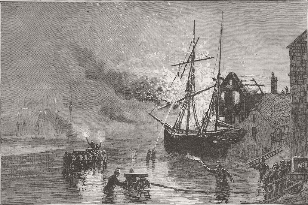 CORNWALL. Truro Firemen at a fire, Quay side 1873 old antique print picture